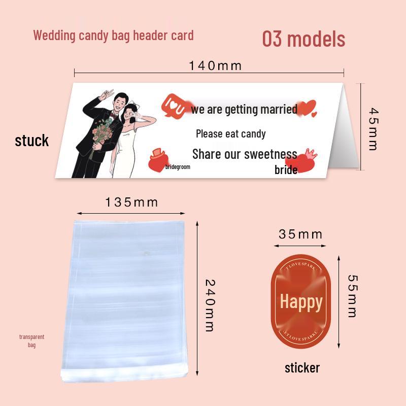 Custom Chinese-Style Transparent Wedding Candy Bags with Creative Card Header Larger Bag 13.5X24CM