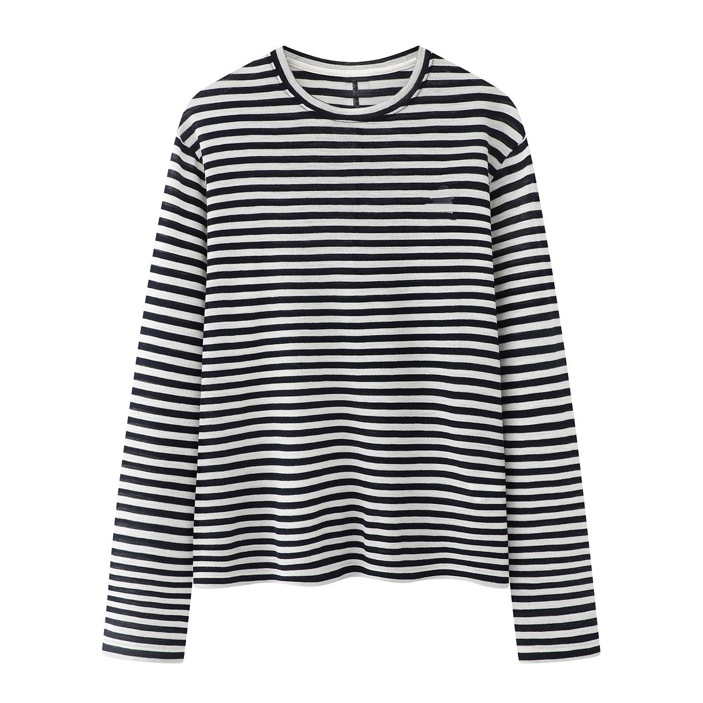 Women s Spring 2026 Color Block Stripe Floral Letter Print Long Sleeve T-shirt Medium глубокий/синий