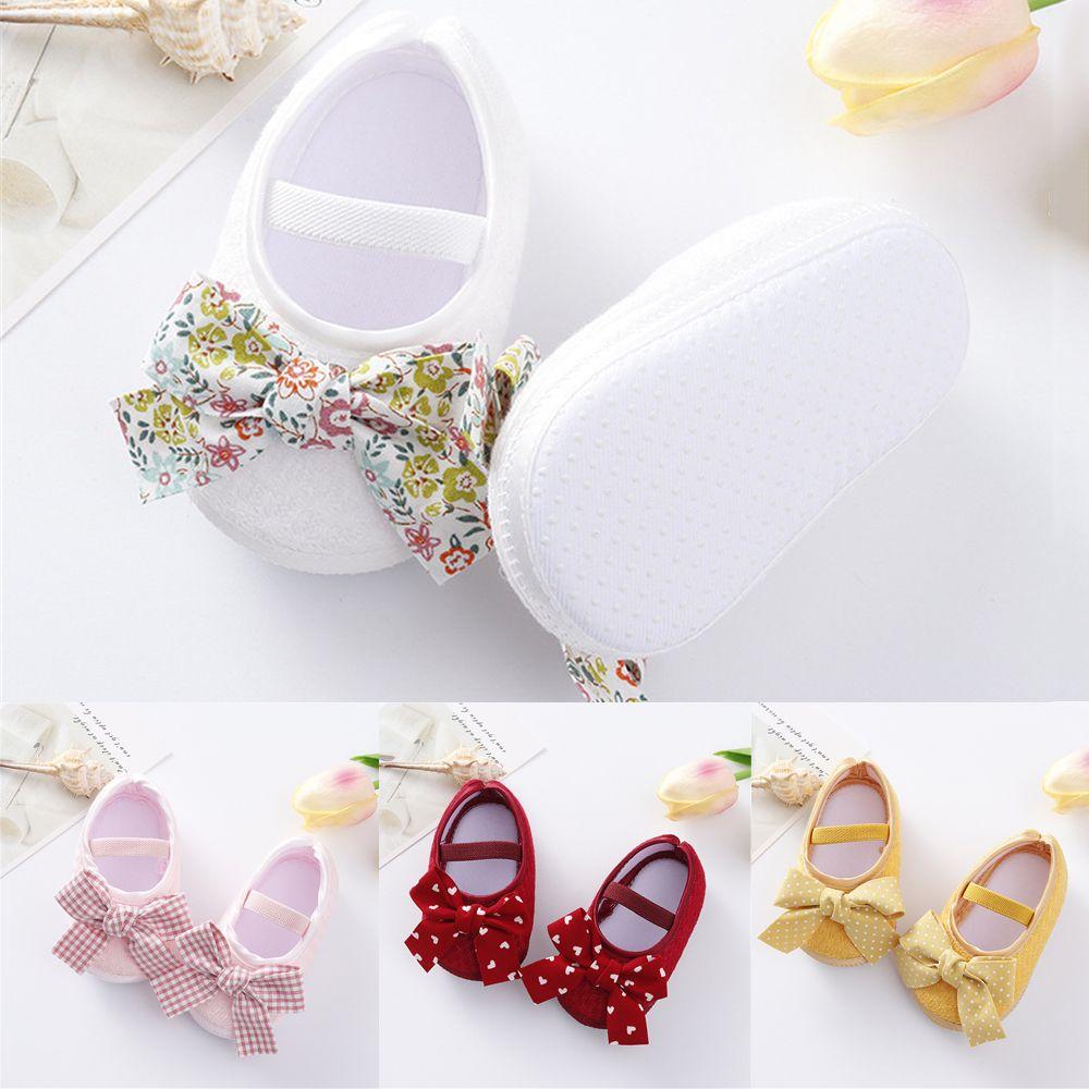 Nové protiskluzové botičky s mašličkou pro první krůčky pro holčičky, kojenecké boty s potiskem, batolecí boty