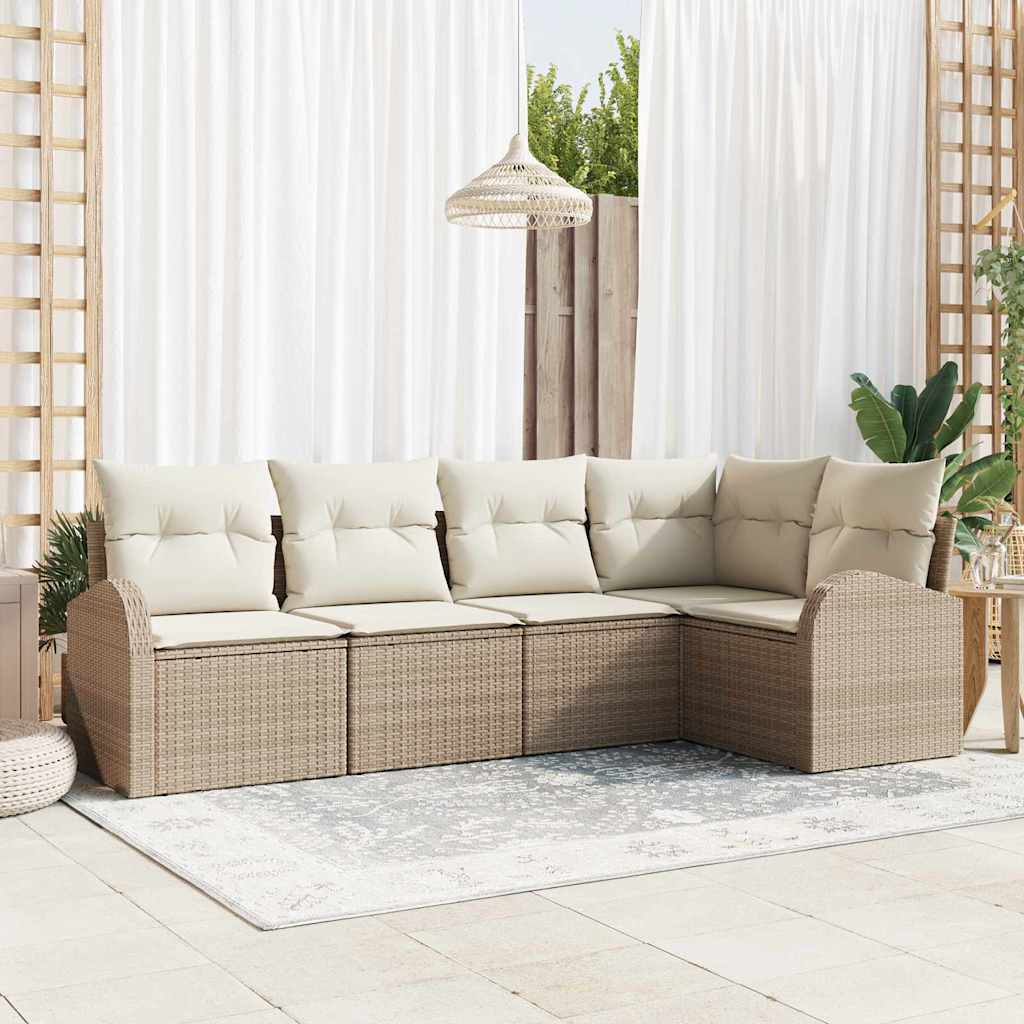 Garden Sofa Set with Cushions 5 pcs Beige and White Poly Rattan