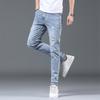 Men's Summer Light Ripped Slim Straight Jeans - Elastic, Casual, Thin, Korean Style.