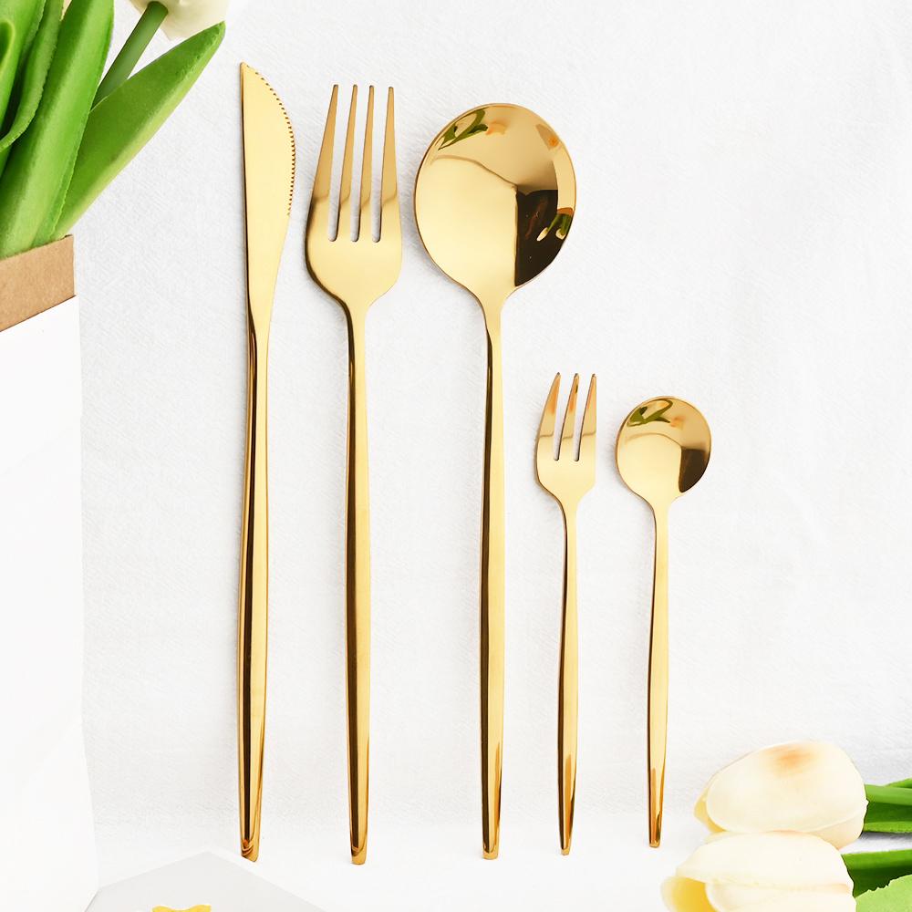 30Pcs Black Gold Cutlery Set Knife Fork Spoon Dinnerware Set Stainless Steel Cake Fork Teaspoon Tableware Party Kitchen Flatware
