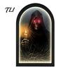Lighted Wall Decor Light Up Ghost Mirror, Arched Wooden Frame Ghost/Grim Reaper Halloween Creepy Desktop Mirror Soft Ambient Decorative for