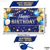 KatchOn, XtraLarge Gold and Blue Happy Birthday Banner - 72x44 Inch | Blue and Gold Birthday Backdrop for Happy Birthday Decorations | Party