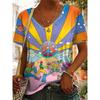 Womens V-Neck Short Sleeve T-Shirt With 3D Printed Striped Loose Fit Casual Chic Top 2025