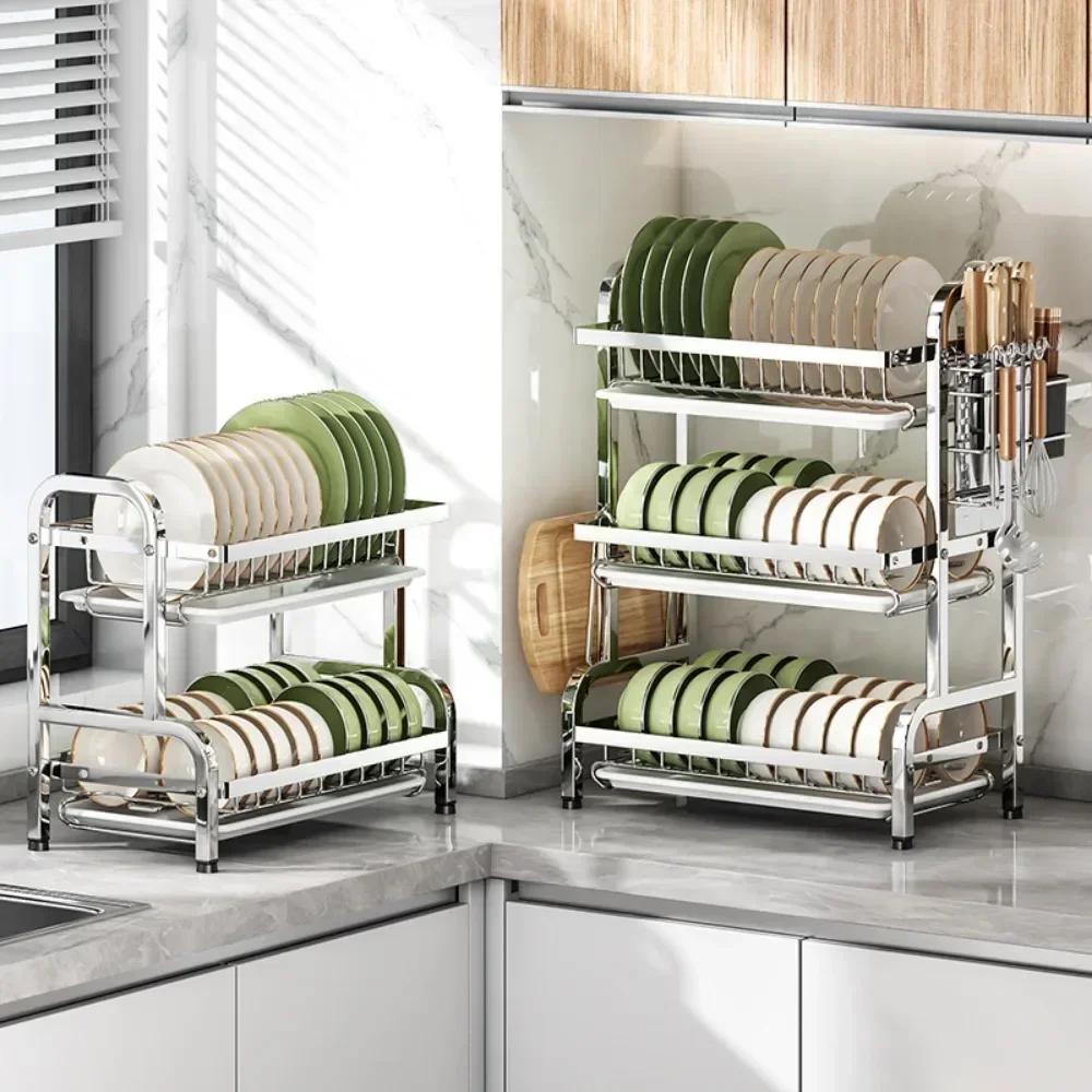 Storage Drainboard Set Dish Drying Rack Bowl Racks Large Rust-proof Dish Drainer with Utensil Holder Multi Layer Kitchen Utensil