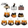 2D Flat Wood Sign Halloween Hanging Door Sign, Cute Cat Wooden Front Pet Name Tag Hanger with Hemp Rope for Porch Wall Indoor Home Decor
