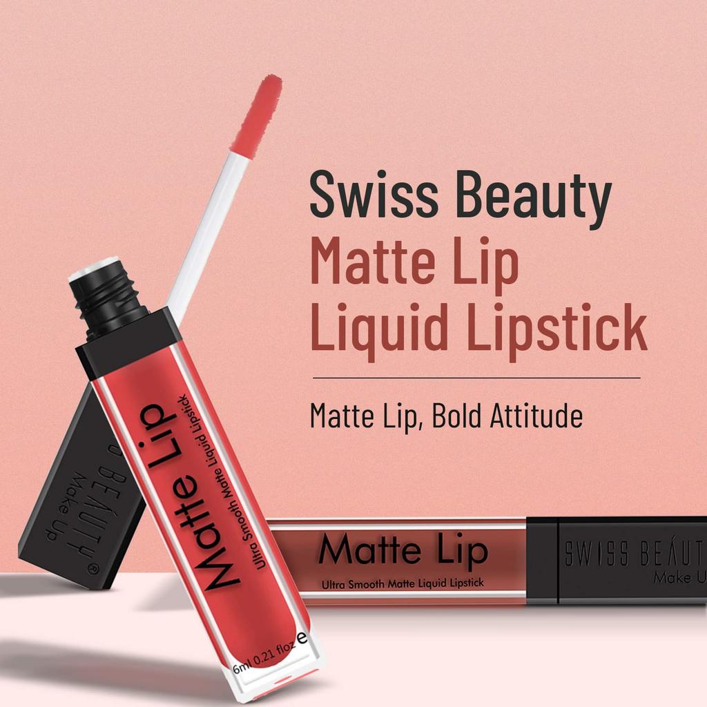 Swiss Beauty Ultra Smooth Matte Lip Liquid Lipstick, Smooth Lip Color, Weightless Finish, Silky Matte Finish, Shade- Sizzling, 6ml