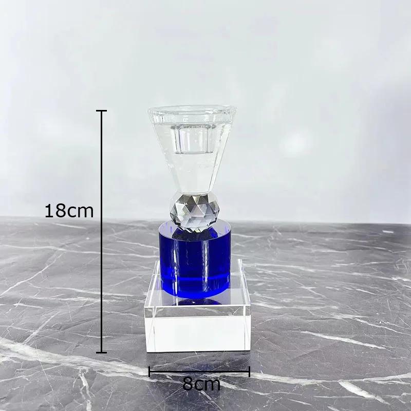 

Blue Crystal Geometry Decorative Candle Holder Transparent Candlestick Desk Decoration Wax Melt Burner Home Aroma Container