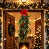 Decorative Vine for Holiday Celebration Christmas Artificial Teardrop Swag, Poinsettia Red Berry Hanging Wall Decor, Home Ornament with Berries