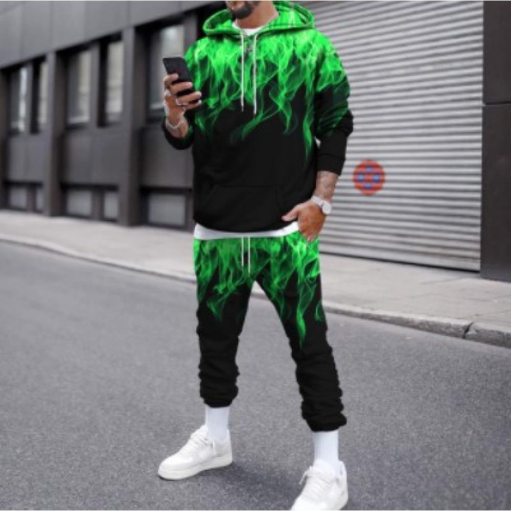 Fashion Flame 3D Print Hoodie Pant Sets Men Casual Hip-hop Sweatshirts Sweatpants Two Piece Suits Tracksuit Man Street Clothing