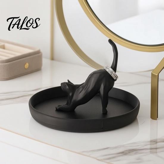 Black And White Tray 3D Printed Cat Jewelry Tray, Desktop Organizer for Rings Small Earrings, Cute Kitten Decorative Storage Dish Home Vanity