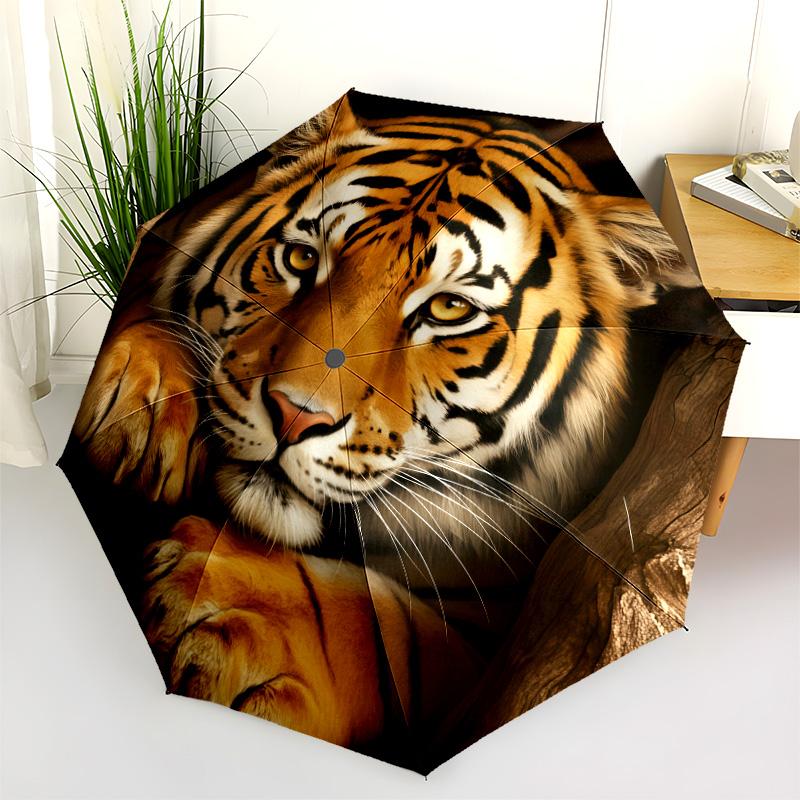 Golden Tiger Pattern Rain Umbrella
