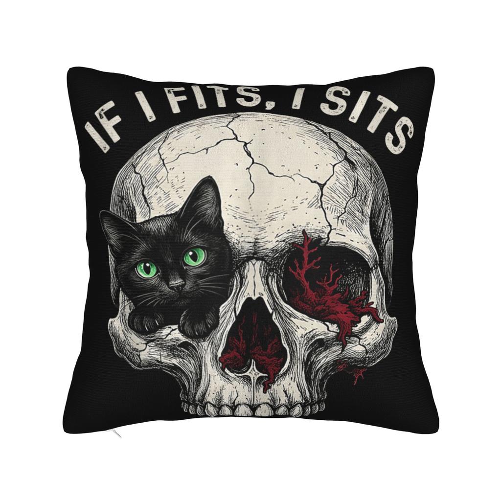 If I Fits I Sits Black Cat Skull Funny Pillow Case Print Pillow Cover For Couch Sofa Bedroom Morden Pillowcases