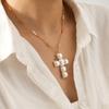 Stylish Stainless Steel Inlaid Pearl Cross Necklace, Light Luxury Versatile Sweater Chain, Pearl Neck Jewelry for Women