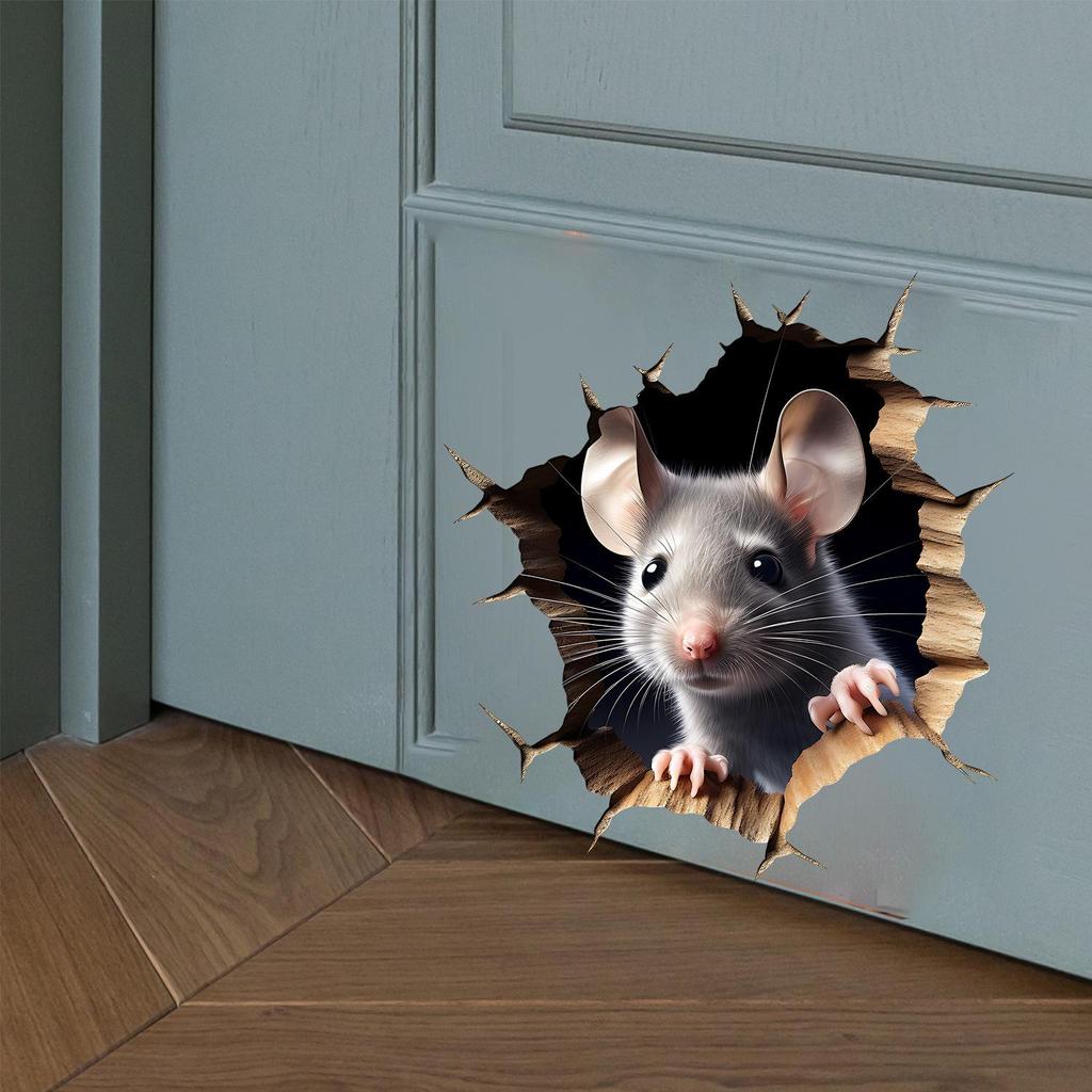 Gray Melancholy 3D Porthole Mouse Hole Wall Sticker for Living Room or Bedroom