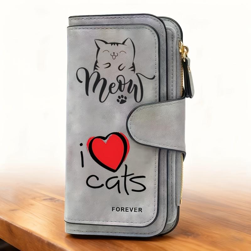Women's Long Wallet Black Cat Pattern Multi-functional Snap Closure Coin Purse Portable Daily Commute Wallet for Cat Lovers Birthday Gift Travel
