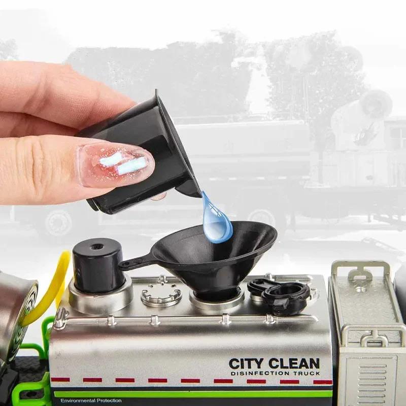 1/50 Alloy City Anti-Smog Truck Engineering Water Spray Model Children'S Vehicle With Sound Light Barrel Rotated Kids Toys Gifts