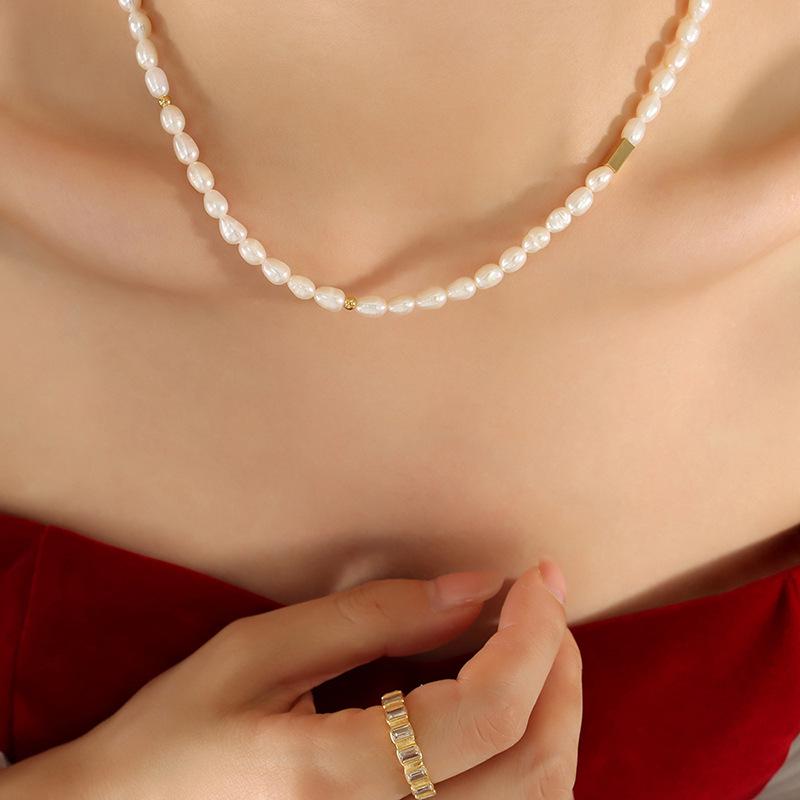 Elegant 18K Gold-Plated Freshwater Pearl & Titanium Steel Necklace