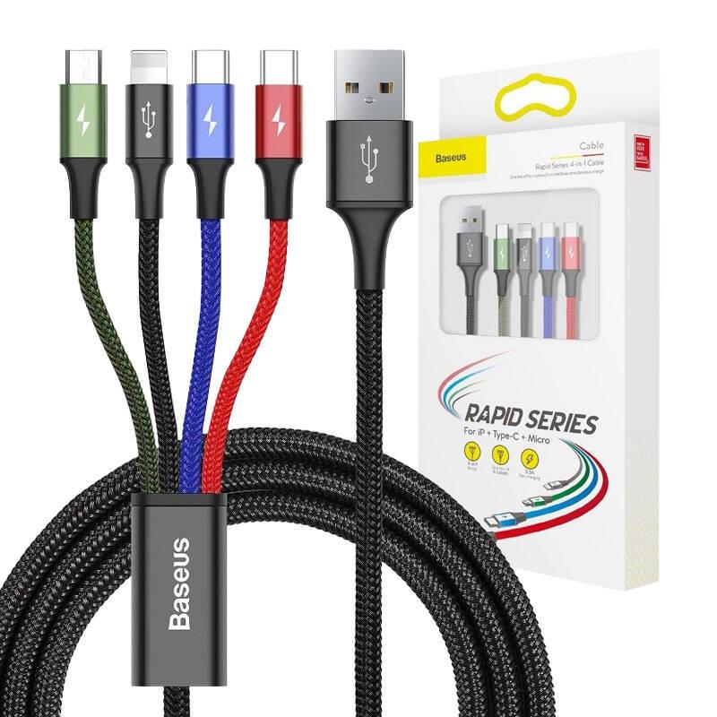 Kabel USB Baseus Snabb 4-i-1 2xUSB-C / Lightning / Micro 3,5A 1,2M (Svart)