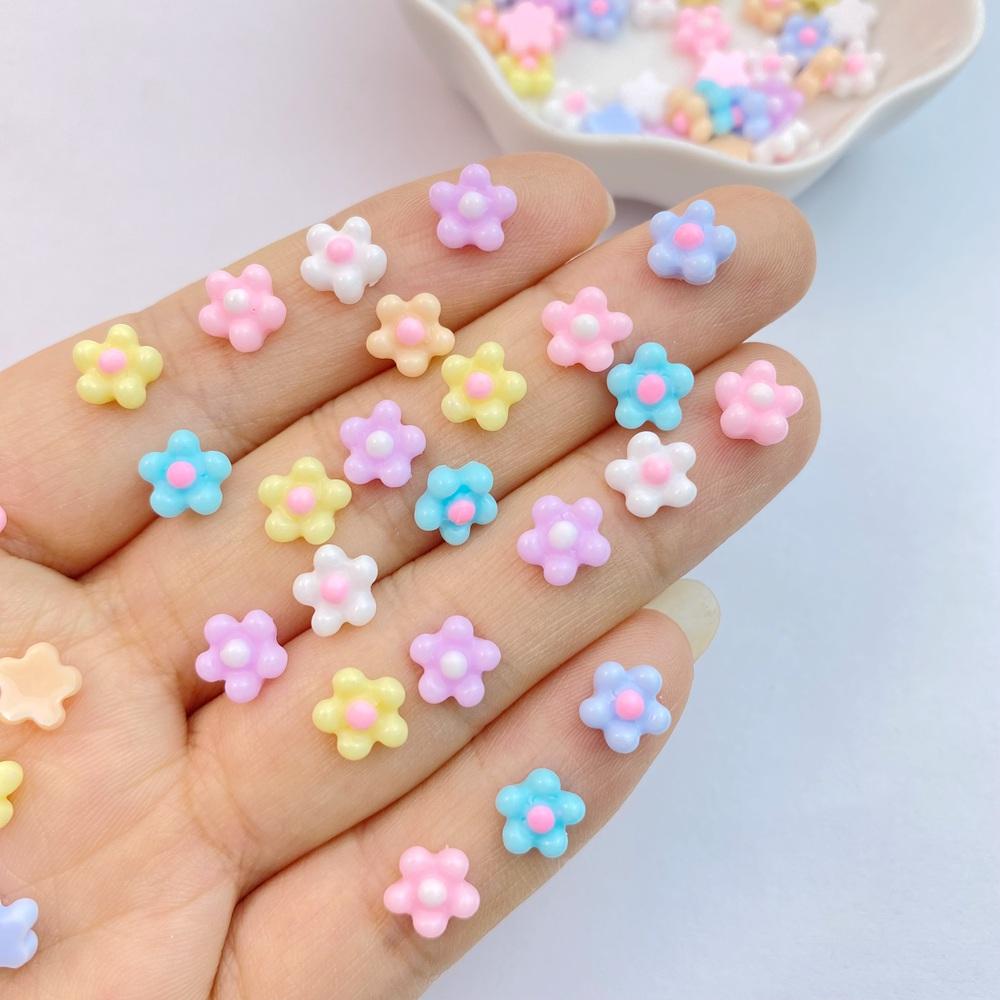 100Pcs New Cute Resin 7mm Mini Eggflower Series Flat Back Parts Embellishments For Hair Bows Accessories