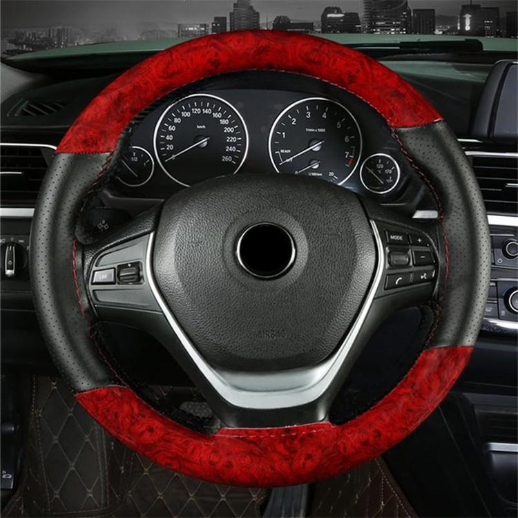 38cm Wooden Pattern Steering Wheel Cover Universal Braiding Leather Car Wheel Cover Sports Style Covers For Steering Wheel