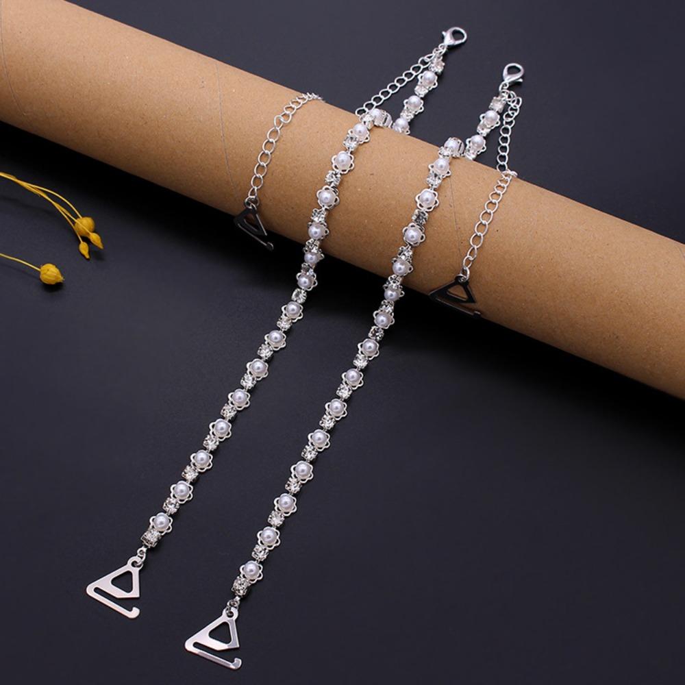 

Metal Women Bras Straps Aniti-slip Adjustable Underwear Strap Lingerie Accessories Rhinestone Pearl Shoulder Straps for Dress One Size