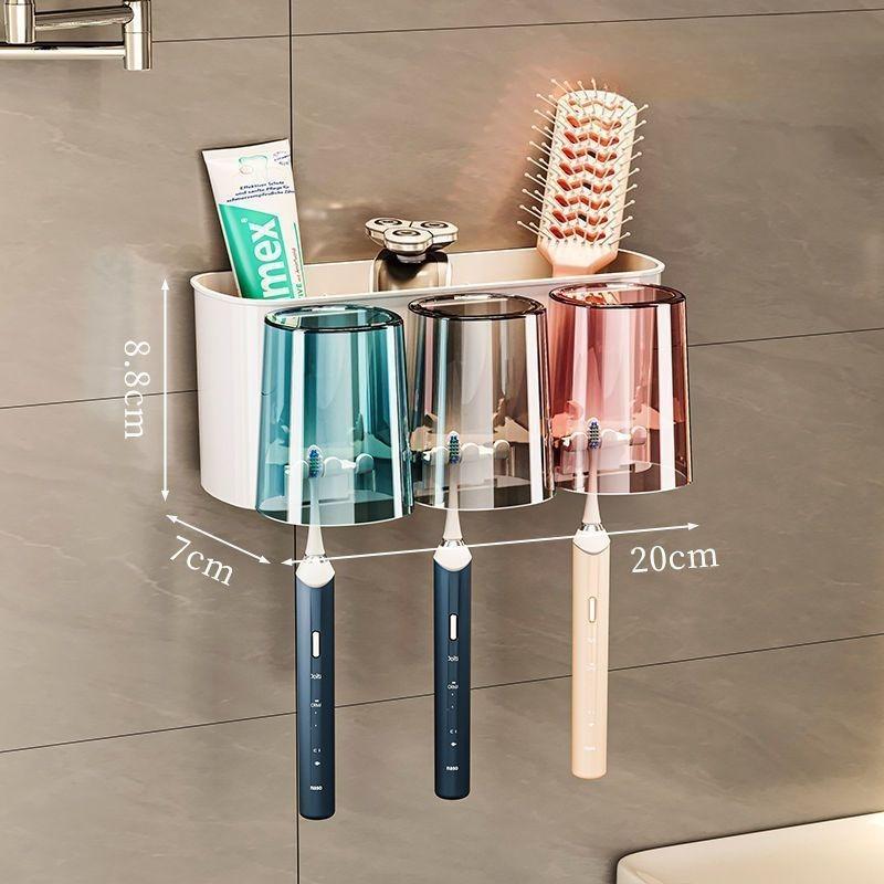 [No-Drill] Wall-Mounted Toothbrush Holder Set - No-Drill, Space-Saving, Transparent - Bathroom Organizer for Toothpaste & Brushes