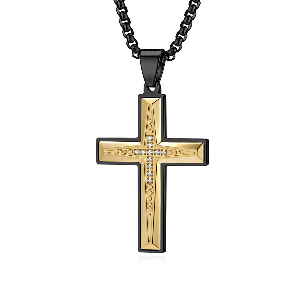 2025 Jewelry Inlaid Zircon Cross Pendant Clavicle Chain Men's Classic Personalized Versatile Necklace