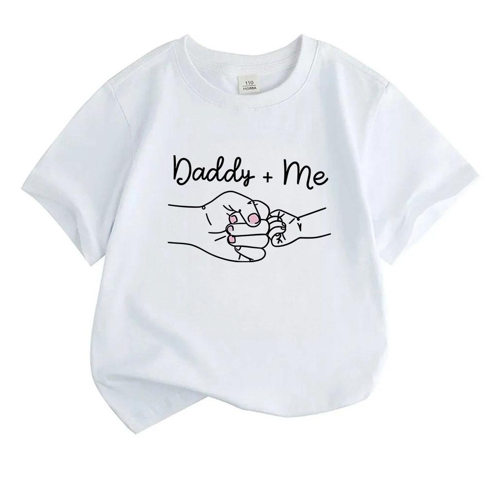 Kids Boys Girls 100% Cotton Crew Neck Short Sleeve T-Shirt, Sweet Daddy and Me Hand in Hand Pattern Casual Soft Tops for Toddlers Family Parent-Child