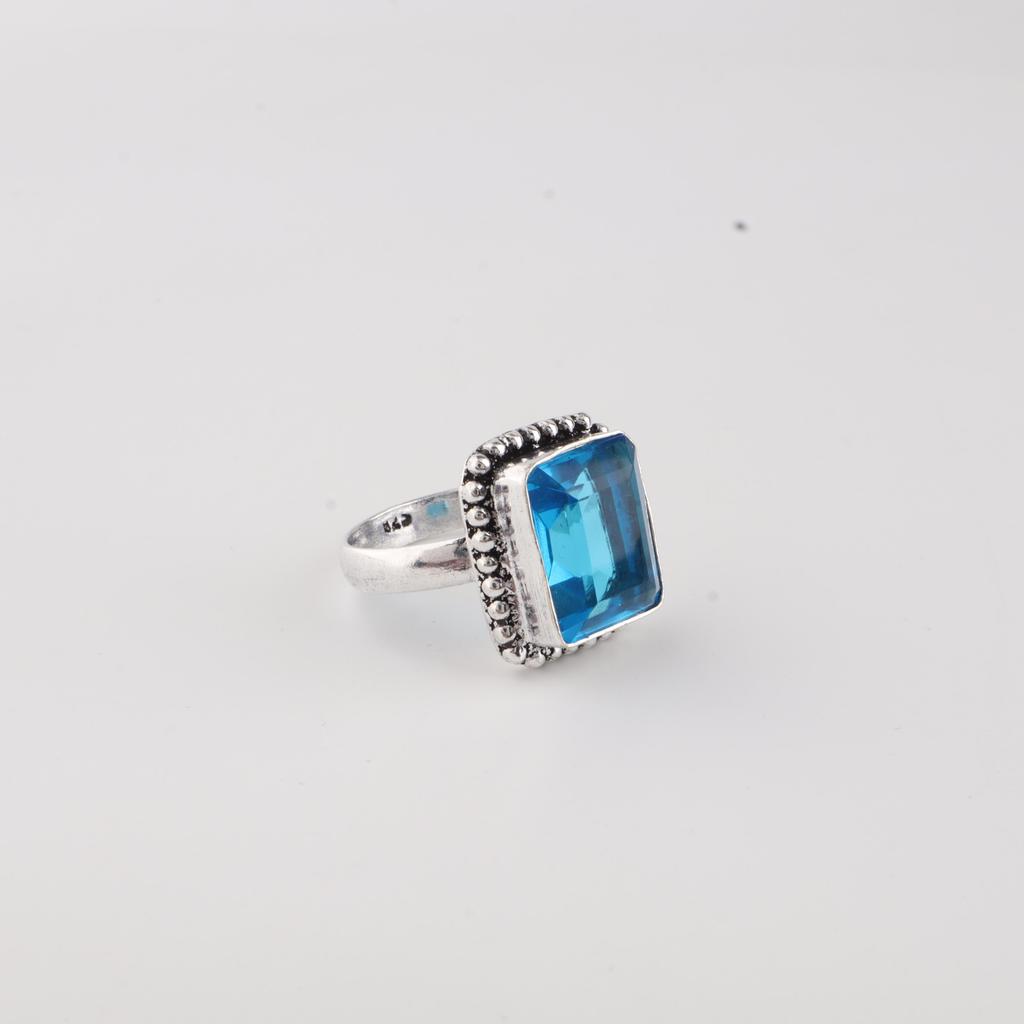 Schweizer Blautopas Edelstein 925 Sterlingsilber Schmuck Handgefertigter Designerring zum Geschenk RR-74-14