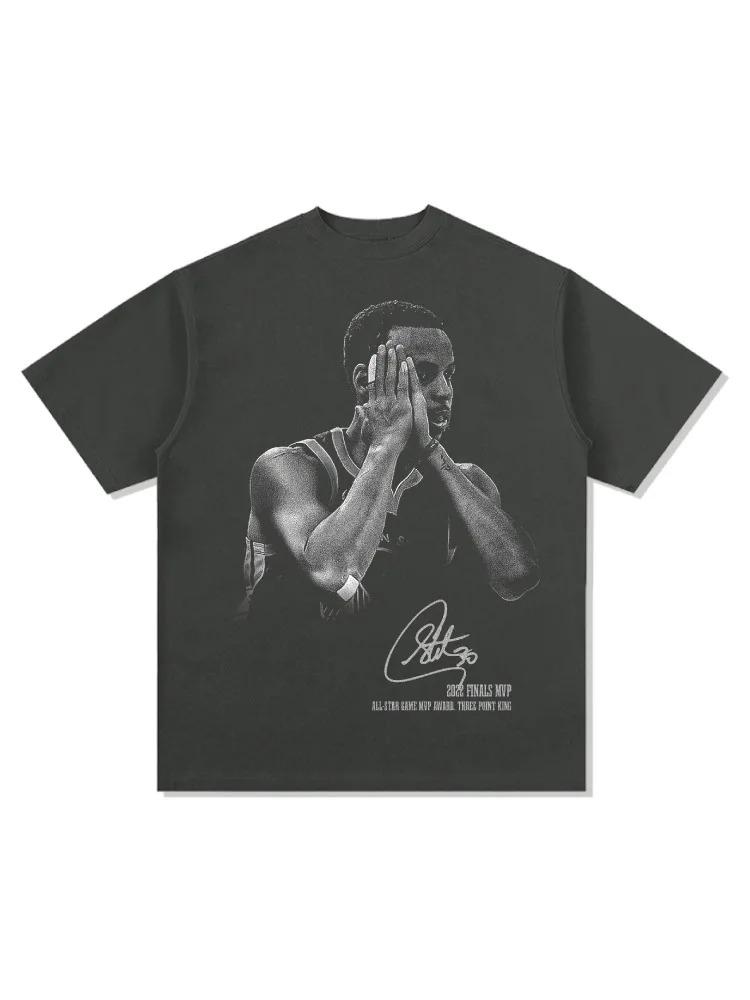 Stylish Black Stephen Curry "Night Night" Basketball Star Graphic Casual Cotton Short-Sleeve T-Shirt