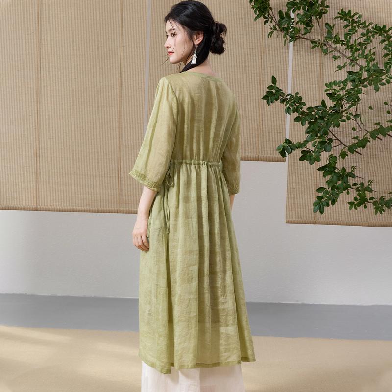 Summer 2025 Embroidered and Embroidered Collar Forest Series Loose Breathable Women's Dress