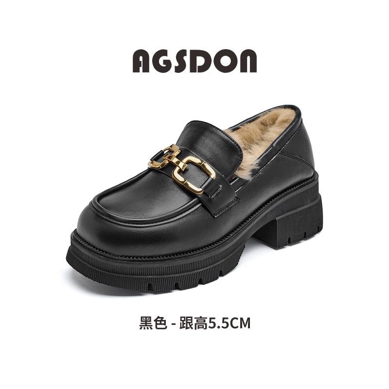 Black new autumn and winter platform British style small leather shoes velvet cotton shoes single shoes 40 8760₽