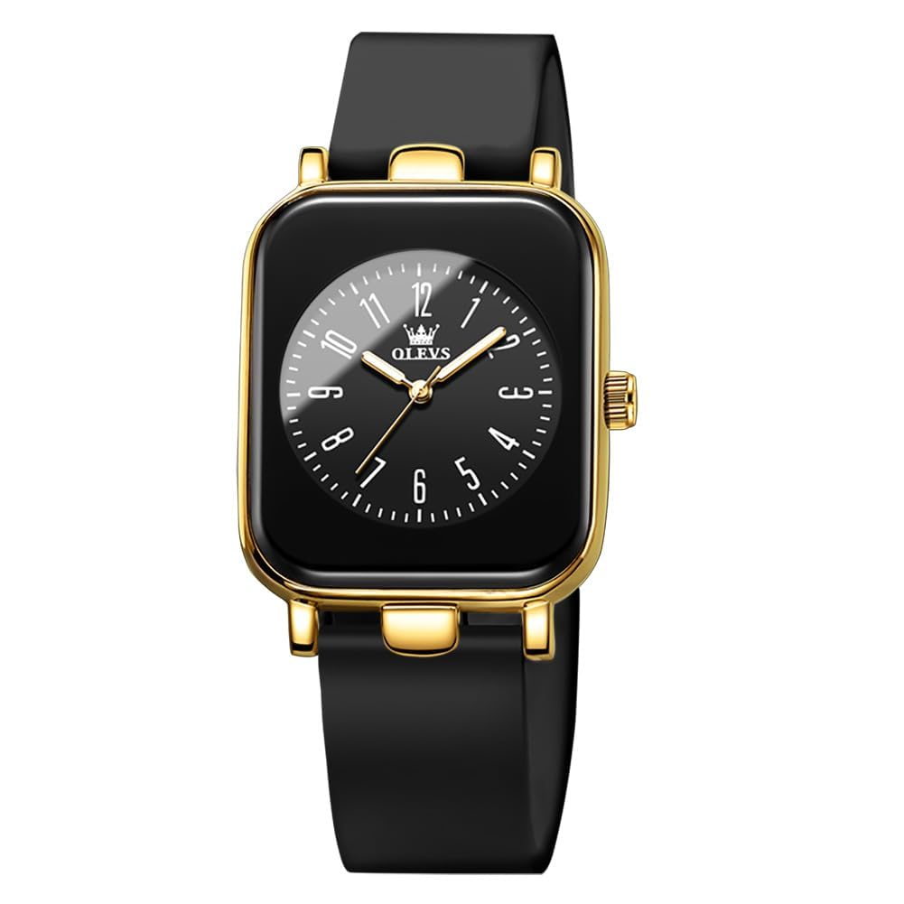 OLEVS Women's Waterproof Quartz Watch, Easy to Read, Popular, Stylish, Silicone Band, Gift for Women, Black [Parallel Import]