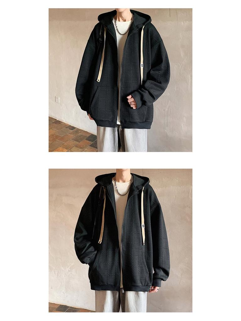 Men's Plus Size Plaid Hooded Cardigan Sweatshirt Jacket - Autumn/Winter 2025 Fashion