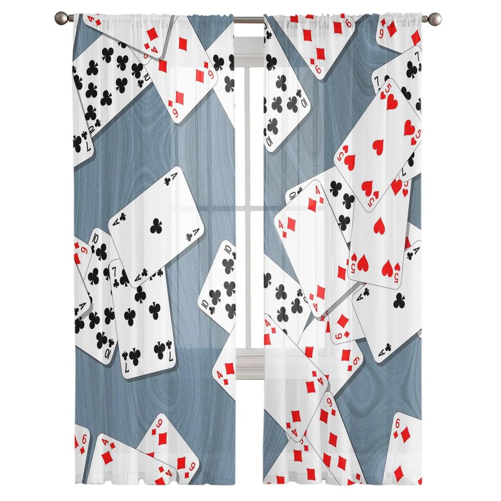 Karty do gry drewniany stół tiulowe zasłony do sypialni przedpokój wystrój salonu szyfonowa zasłona na balkon kuchnia domowe zasłony