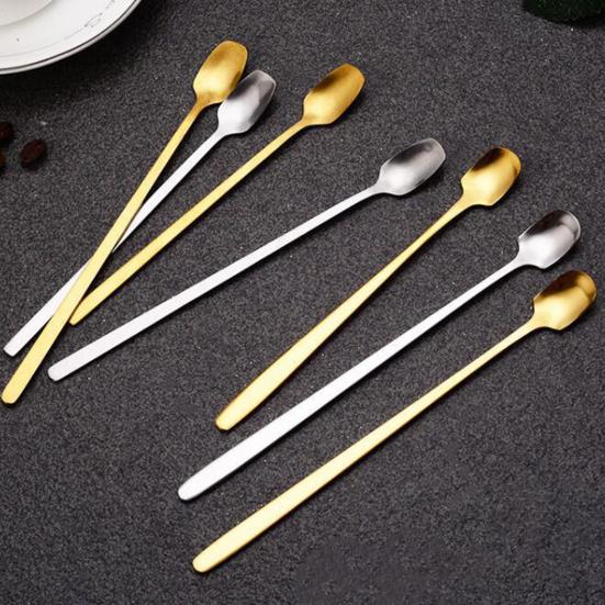 Coffee Spoon Long Handle Anti-rust Lovely Thickened Integrated Stir Electroplate Flavored Dessert Mixing Spoon Household Supplies