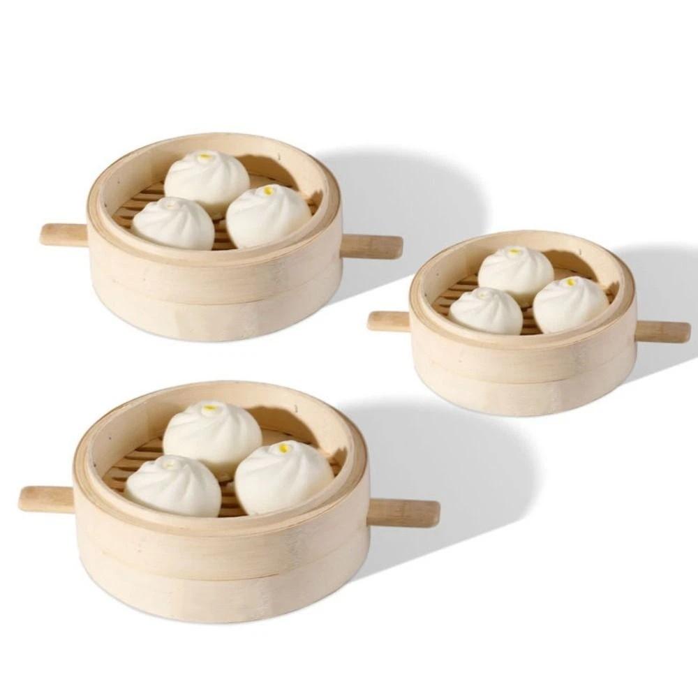 With Handle Bamboo Steamer Round Stuffed Bun Steamer Household Bamboo Steam Basket  Dumpling