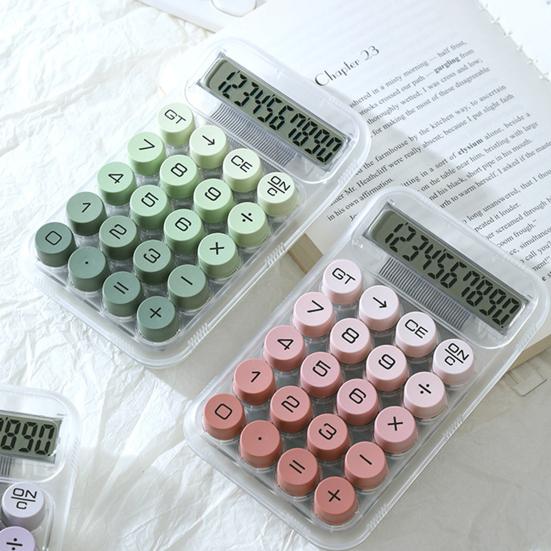 Round Mechanical Keyboard Calculator with Gradient Colors 10-Digit Large Display Cute Dopamine Style Desktop Tool for Students Office Novelty Gift