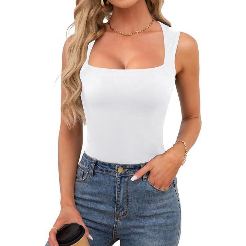 JKASHDK Women's Fashion Casual Summer Spring Solid Color Print Sleeveless Square Collar Blouses & Shirts