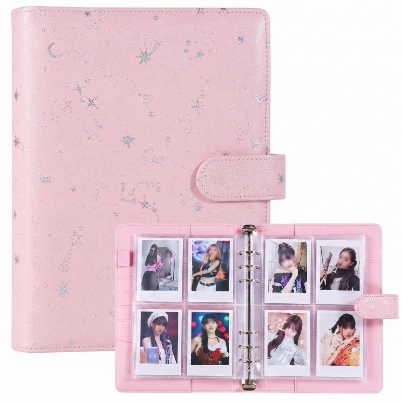 New A5 PU Leather Binder Cover with Magnetic Buckle Closure, 6 Ring Personal Notebook for Organizing Planner, Photo Card Sleeves