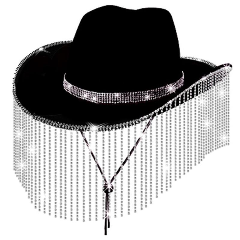 Stylish Cowgirl Hat Wide Brim Cowboy Hat with Square Neck Scarf & Glasses for Bachelorette Parties and Costume Event