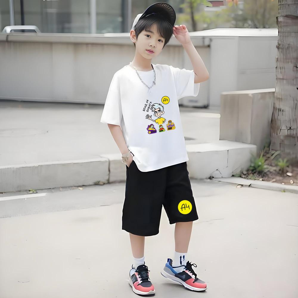 Merch A4 Estate Ragazzo Ragazza Nera Rosso vestiti cool T-shirt+pantaloncini Set T-shirt Stampata Top Corti Magliette Casual bambini Vlad A4 anime