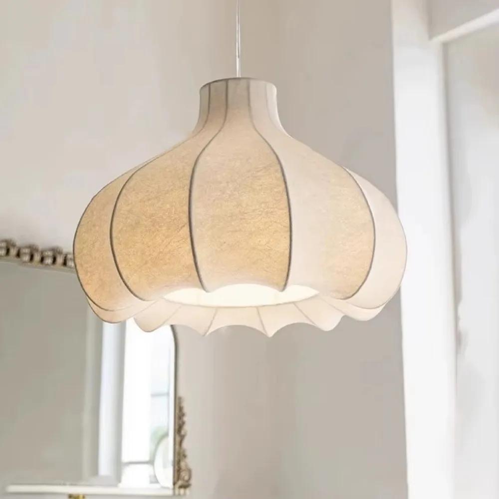 New French Medieval Pendant Luxury Chandelier for Living Room Clothing Store Simple Creative Cream Wind Fabric Hanging Lamp