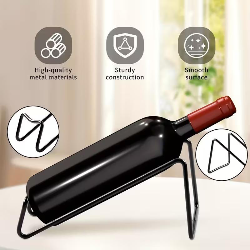 4pcs Elegant Black Iron Wine Bottle Holders Space-Saving Tabletop Wine Rack for Kitchen & Dining Decor Home Kitchen Organizer