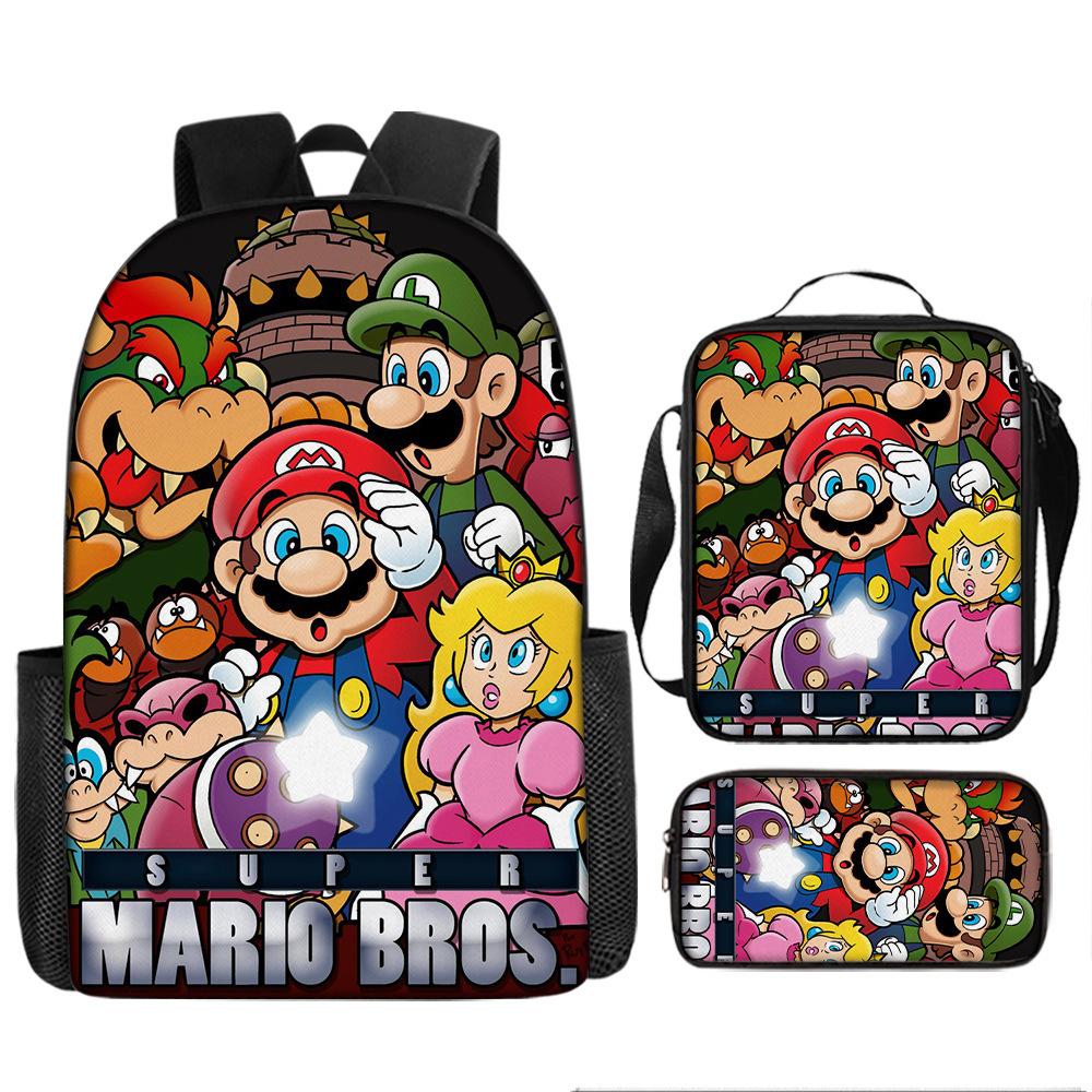 Set Zaino Cartone Animato Super Mario, Zaino Scolastico Principessa Peach, Poliestere 3 Pezzi, Zaino a Tema Gaming