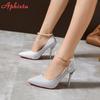 Fashion Aphixta Luxury Pearl Crystals Chain Pumps Women Shoes 10cm Super High Thin Heels Pointed Toe Patent Leather Office Stiletto Heel