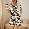 Women's Fashionable And Casual Short-sleeved Pleated Pocket Jumpsuit Printed Jumpsuit Shorts