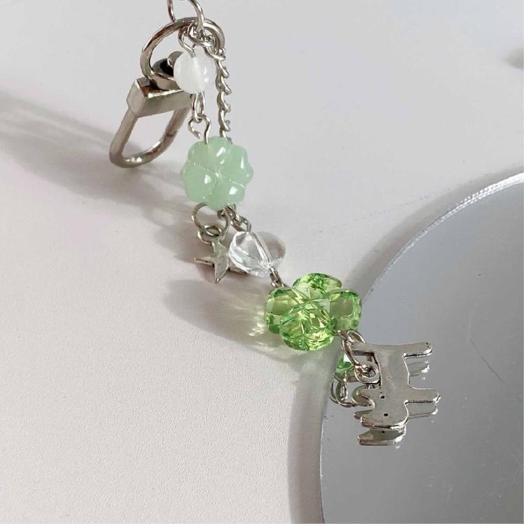 Portable Colorful Beaded Keychain Cat and Four Leaf Clovers Key Chain Jewelry for Stylish Women Trendy Bag Pendant